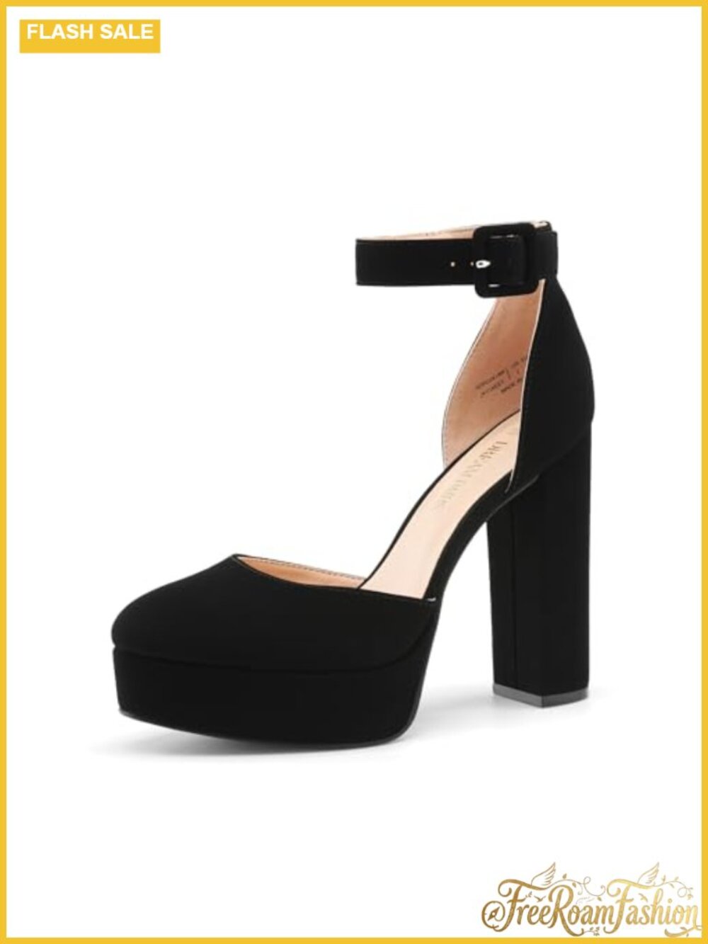 Platform Chunky Block Heel Pumps Ankle Strap Almond Toe Dress Shoes